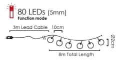 ACA Lightning LED vianočné svetelná reťaz - Guličky, 3x8m, RGB, IP44, 80 LED