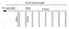 ACA Lightning LED vianočné záves Cencúle, 8,2m, studená biela, IP44, 240 LED