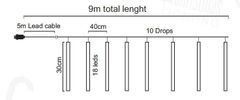 ACA Lightning LED vianočné záves Cencúle, 9m, studená biela, IP44, 180 LED