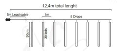 ACA Lightning LED vianočné záves Cencúle, 12,4m, studená biela, IP44, 240 LED