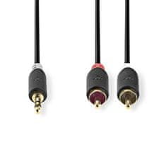 Nedis Stereo audio kábel, 3,5mm konektor - 2x RCA konektor, pozlátené, 1m