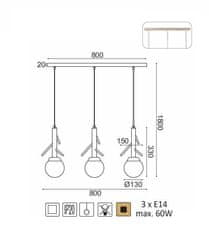 ACA Závesné svietidlo FLORESTA max. 3x60W/E14/230V/IP20