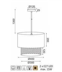 ACA Závesné svietidlo NISYROS max. 2x15W/E27/230V/IP20