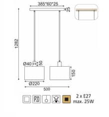 ACA Závesné svietidlo CHIOS max. 2x25W/E27/230V/IP20