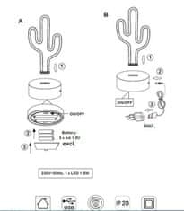 ACA Lightning Neónová lampička - Kaktus, 3x AA batérie, IP20
