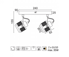 ACA Prisadené svietidlo KRYPTON max. 2x 35W/GU10/230V/IP20, šedé