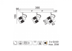 ACA Prisadené svietidlo KRYPTON max. 3x 35W/GU10/230V/IP20, šedé