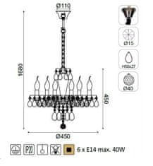 ACA Krištáľový luster TULIA max. 6x40W/E14/230V/IP20, farba chrómu