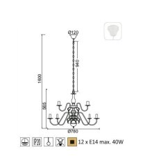 ACA Závesné svietidlo VELVET max. 12x40W/E14/230V/IP20