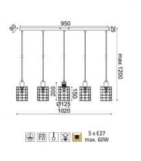 ACA Závesné svietidlo DUBLIN max. 5x60W/E27/230V/IP20