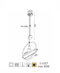 ACA Závesné svietidlo ROOTTORI max. 60W/E27/230V/IP20