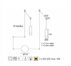 ACA Závesné svietidlo TERES max. 2x5W/G9/230V/IP20