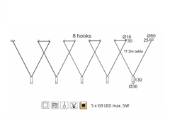 ACA Závesné svietidlo TERES max. 5x5W/G9/230V/IP20