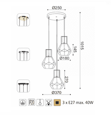 ACA Závesné svietidlo DIAMONDRA max. 3x40W/E27/230V/IP20