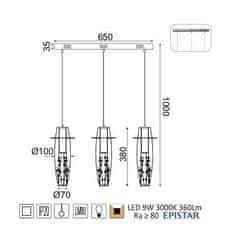 ACA LED závesné svietidlo VANI 9W/230V/3000K/360Lm/270°/IP20