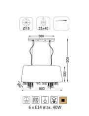 ACA Závesné svietidlo ALICE max. 6x40W/E14/230V/IP20