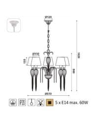 ACA Závesné svietidlo PALERMO max. 5x60W/E14/230V/IP20