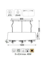 ACA Závesné svietidlo ALICE max. 9x40W/E14/230V/IP20