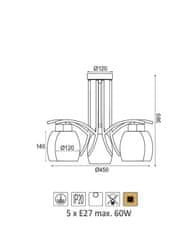 ACA Stropné svietidlo AMSTEL max. 5x60W/E27/230V/IP20