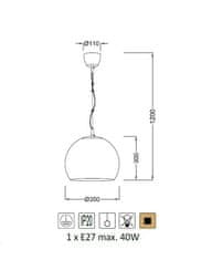 ACA Závesné svietidlo LUNA max. 40W/E27/230V/IP20, priemer 35cm