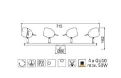 ACA Prisadené svietidlo LEGOLAS max. 4x50W/GU10/230V/IP20