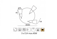 ACA Prisadené svietidlo KAMET max. 3x40W/E14/230V/IP20