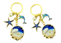 shumee Keychain Ornament Ocean Starfish Dolphin Blue Gold