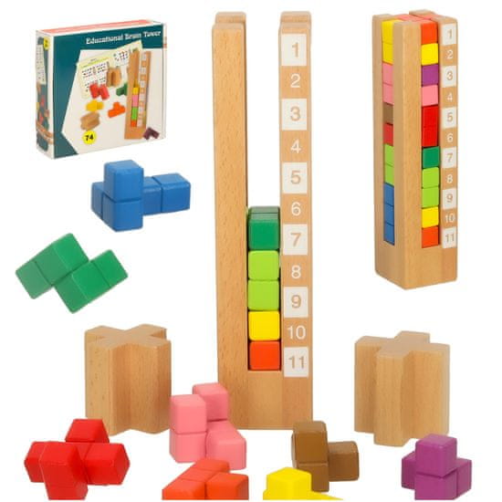 Ikonka Montessori vzdelávacie drevené puzzle bloky farebné