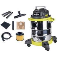 shumee Ryobi 20L šnúrový vysávač na mokré a suché vysávanie RVC-1220I-G - 1250 W - nerezová nádrž - 17Kpa - vyprázdňovanie nádrže