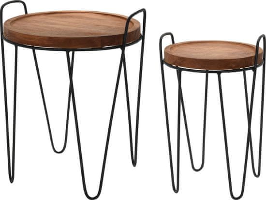 HOMESTYLING Odkladací stolík sada 2 ks TEAK / kov KO-J11302300