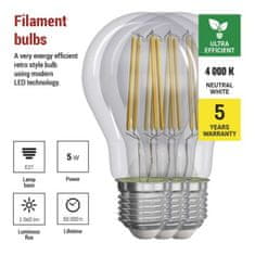 EMOS LED žiarovka Filament A CLASS A60 / E27 / 5 W (75 W) / 1 060 lm / neutrálna biela