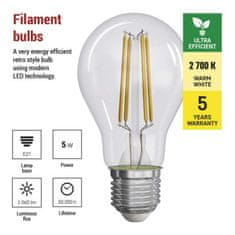 EMOS LED žiarovka Filament A60 A CLASS/ E27 / 5 W (75 W) / 1 060 lm / teplá biela