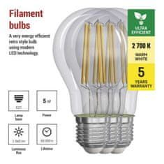 EMOS LED žiarovka Filament A60 A CLASS/ E27 / 5 W (75 W) / 1 060 lm / teplá biela