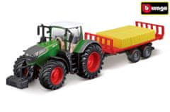 BBurago 10cm Farm Traktor na zotrvačník s vlečkou a senom Fendt 1050 Vario