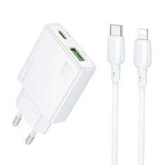 Borofone Rychlonabíjačka BN25 Wish Fast Charger (Ultra Thin) + Lightning Dual 30W dátový kábel biela