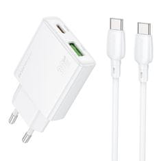 Borofone Rychlonabíjačka BN25 Wish Fast Charger (Ultra Thin) + USB-C Dual 30W dátový kábel biela