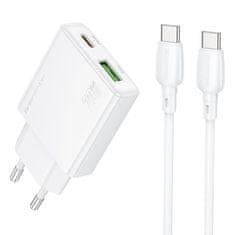 Borofone Rychlonabíjačka BN24 Wish Fast Charger (Ultra Thin) + USB-C Dual 20W dátový kábel biela