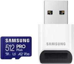 SAMSUNG PRO Plus MicroSDXC 512GB + USB Adaptér / CL10 UHS-I U3 / A2 / V30