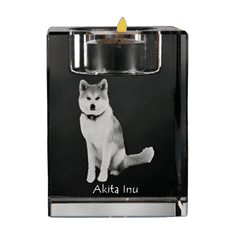 Artdog Akita, Akita Inu - svietnik s fotkou psíka, krištáľový stojan na čajovú sviečku, personalizovaný darček od Art-Dog