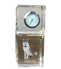 Artdog Akita, Akita Inu - krištáľové hodinky s fotografiou, fotografia psa v krištáli, personalizované stolové hodiny od Art-Dog