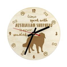 Artdog Austrálsky ovčiak, Aussie - hodiny so psom, drevené hodiny s rytím, personalizované hodiny od Art-Dog