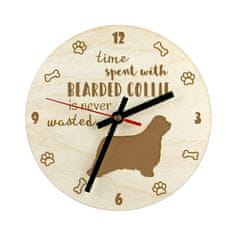 Artdog Bearded Collie, Highland Collie - hodiny so psom, drevené hodiny s gravírovaním, personalizované hodiny od Art-Dog