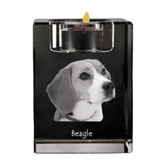 Artdog Beagle - svietnik s fotkou psíka, krištáľový stojan na čajovú sviečku, personalizovaný darček od Art-Dog