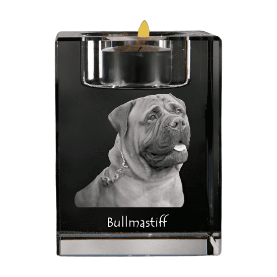 Artdog Bullmastiff, Bulmastiff - svietnik s fotkou psíka, krištáľový stojan na čajovú sviečku, personalizovaný darček od Art-Dog