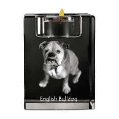 Artdog Anglický buldog, Bulldog - svietnik s fotkou psíka, krištáľový stojan na čajové sviečky, personalizovaný darček od Art-Dog