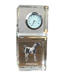 Artdog American Paint Horse - krištáľové hodinky s fotografiou, fotografia koňa v krištáli, personalizované stolové hodiny od Art-Dog