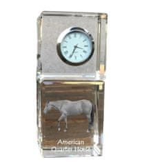 Artdog American Quarter Horse - krištáľové hodinky s fotografiou, fotografia koňa v krištáli, personalizované stolové hodiny od Art-Dog