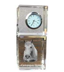 Artdog Camargue horse - krištáľové hodinky s fotografiou, fotografia koňa z krištáľu, personalizované stolové hodiny od Art-Dog