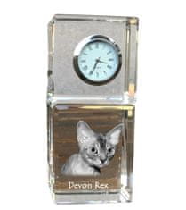 Artdog Devon Rex - krištáľové hodinky s fotografiou, fotografia mačky v krištáli, personalizované stolové hodiny od Art-Dog