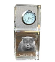 Artdog Scottish fold - krištáľové hodinky s fotografiou, fotografia mačky v krištáli, personalizované stolové hodiny od Art-Dog